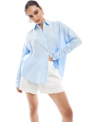 Pull&Bear - Camicia a maniche lunghe oversize effetto lino pallido - Lyst