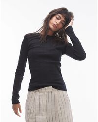 TOPSHOP - Picot Trim Pointelle Long Sleeve Top - Lyst