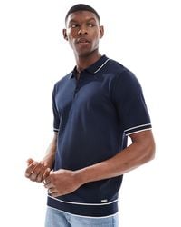 Threadbare - Polo en maille à manches courtes avec passepoils - bleu marine et blanc - Lyst