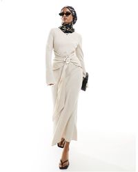 DASKA - Long Sleeve Maxi Dress With Fluted Hem And Belt Detail - Lyst