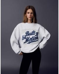 Bershka - Oversize Round Neck Print Sweatshirt - Lyst