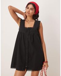 ASOS - – kurzes babydoll-kleid aus baumwolle - Lyst