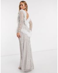 Frock and Frill Club - Lange Jurk Met Imitatieveren En Versiering - Wit