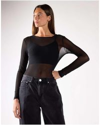 Glamorous - Sheer Mesh Long Sleeve Bodysuit - Lyst
