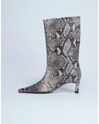 TOPSHOP - – tiggy – hochwertige leder-stiefel mit röhrenschaft und schlangenprint - Lyst