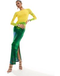 FARAI LONDON - Aphrodite - robe longue en tulle à manches longues - jaune et vert dégradé - Lyst