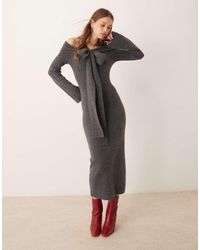 Pretty Lavish - Bardot Bow Midaxi Knit Dress - Lyst