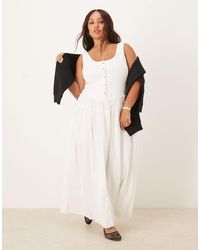 ASOS - Asos Design Curve Scoop Button Ribbed Bodice With Poplin Skirt Maxi Dress - Lyst