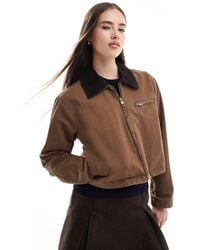 ONLY - Cropped Barn Jacket With Cord Collar - Lyst