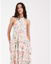 Vero Moda Lana Ruffle Tiered Halter Dress in Metallic | Lyst