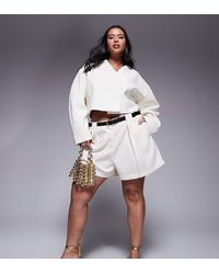 ASOS - Curve Tailored Textured Shorts With Belt Co-Ord - Lyst