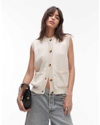TOPSHOP - Knitted Open Stitch Button Down Tank Top - Lyst