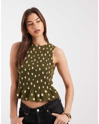 ONLY - Gesmokte Mouwloze Top Met Stippen - Lyst