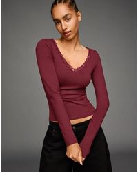 Bershka - Long Sleeve Lace T-shirt - Lyst