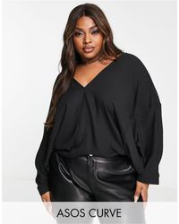 ASOS - Curve V-neck Bubble Top With Split Cuff - Lyst