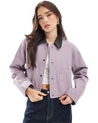 ASOS - Cropped Washed Barn Jacket With Leather Look Collar - Lyst