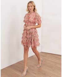 ANAYA - Floral Print Short Sleeve Ruffled Mini Dress - Lyst