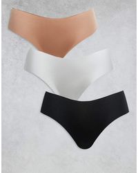ASOS - Pack De 3 Braguitas Brasileñas De Color Negro, Blanco Y Beis Invisibles Y De Encaje De - Lyst