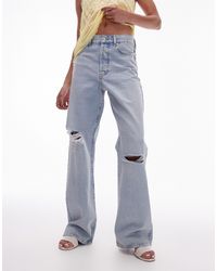 TOPSHOP - Mid Rise Column Jeans With Rips - Lyst