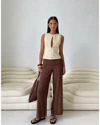 Princess Polly - Moon Linen Blend Tie Side Wide Leg Trousers - Lyst