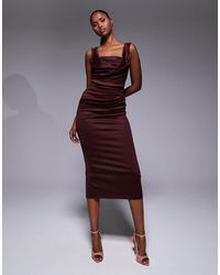 ASOS - Square Neck Pleat Bust Midi Pencil Dress - Lyst