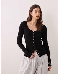 ASOS - Cotton Blend Wide Scoop Cardigan With Contrast Buttons - Lyst
