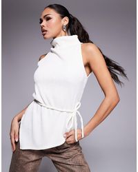 ASOS - Crinkle Textured High Neck Sleeveless Top With Tie Waist Detail - Lyst