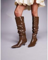 Public Desire - La Dolce Vita Ruched Kitten Heel Knee Boots - Lyst