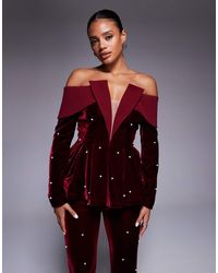 ASOS - – strukturiertes, schulterfreies blazer-oberteil aus samt - Lyst
