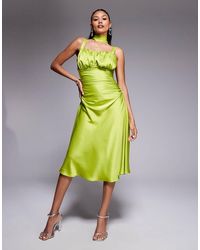 Taideux - Fuller Bust Adrienne Boned Satin Midi Dress With Ruching And Neck Scarf - Lyst