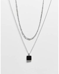 Reclaimed (vintage) - Collana A 2 Fili Con Ciondolo Con Pietra Sintetica Nera - Lyst