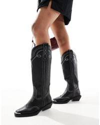 Asos Design Wide Fit - Celeste Flat Western Knee Boots - Lyst