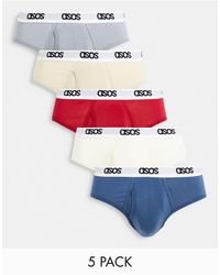 ASOS 5 Pack Briefs With Branded Waistband - Red