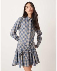 ASOS - Shirt Mini Dress With Tie Waist Detail And Godets - Lyst
