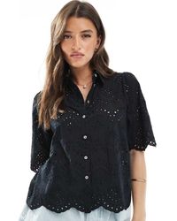 ONLY - Pointelle Short Sleeve Shirt - Lyst