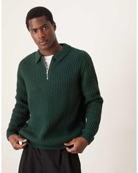 ASOS - Wool Mix Oversized Heavyweight Quarter Zip Rib Knitted Jumper With Collar - Lyst