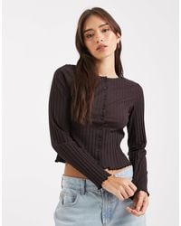 Miss Selfridge - Gilet en maille côtelée - chocolat - Lyst