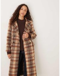 Brave Soul - Double Breasted Faux Wool Maxi Check Coat - Lyst