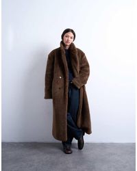 TOPSHOP - Double Breasted Borg Longline Coat - Lyst