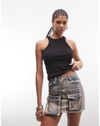 Liquor N Poker - Utility Denim Mini Skirt - Lyst