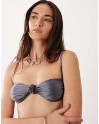 Miss Selfridge - Satin Cup Knot Detail Bikini Top - Lyst
