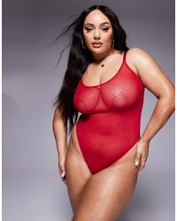 ASOS - Asos Design Curve Lara Spot Mesh & Lace Soft Body - Lyst