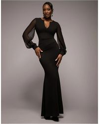 Goddiva - Chiffon Cuffed Balloon Sleeve Maxi Dress - Lyst
