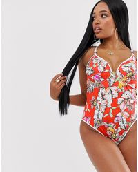 Freya Grote Cupmaten - Wild Flower - Gebloemd Halterbadpak - Rood