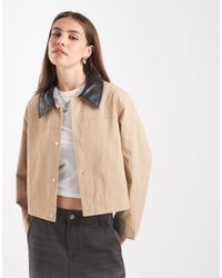ONLY - Cropped Barn Jacket With Faux Leather Collar - Lyst