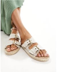 ASOS - – jada – espadrilles-sandalen aus naturfarbenem leinen mit doppeltem riemen und schnallen - Lyst