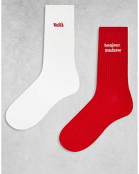Accessorize - Pack De 2 Pares De Calcetines De Colo Y Blanco Con Bordado De Texto De - Lyst