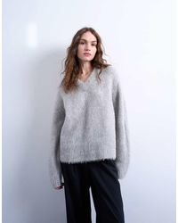 TOPSHOP - Premium Knitted Fluffy V-neck Alpaca Sweater - Lyst