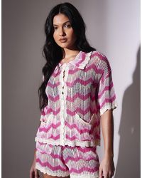 South Beach - Chevron Crochet Short Sleeve Shirt - Lyst