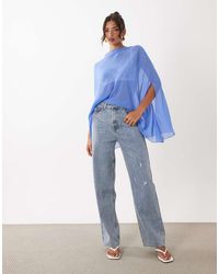 Lioness - Vaqueros Azules De Pernera Recta De Tejido Rico En Algodón Con Lavado Claro Y Strass - Lyst